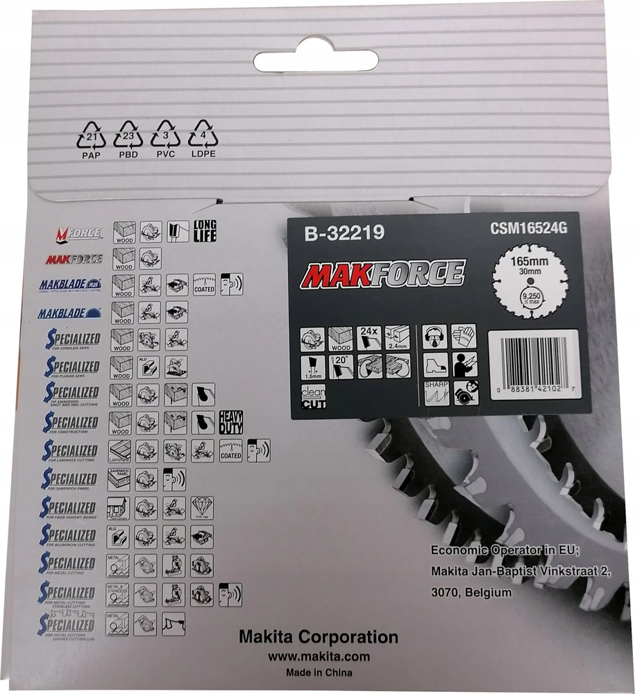 Makita Sukepintos medienos pjūklas MAKFORCE 165*30MM 24Z