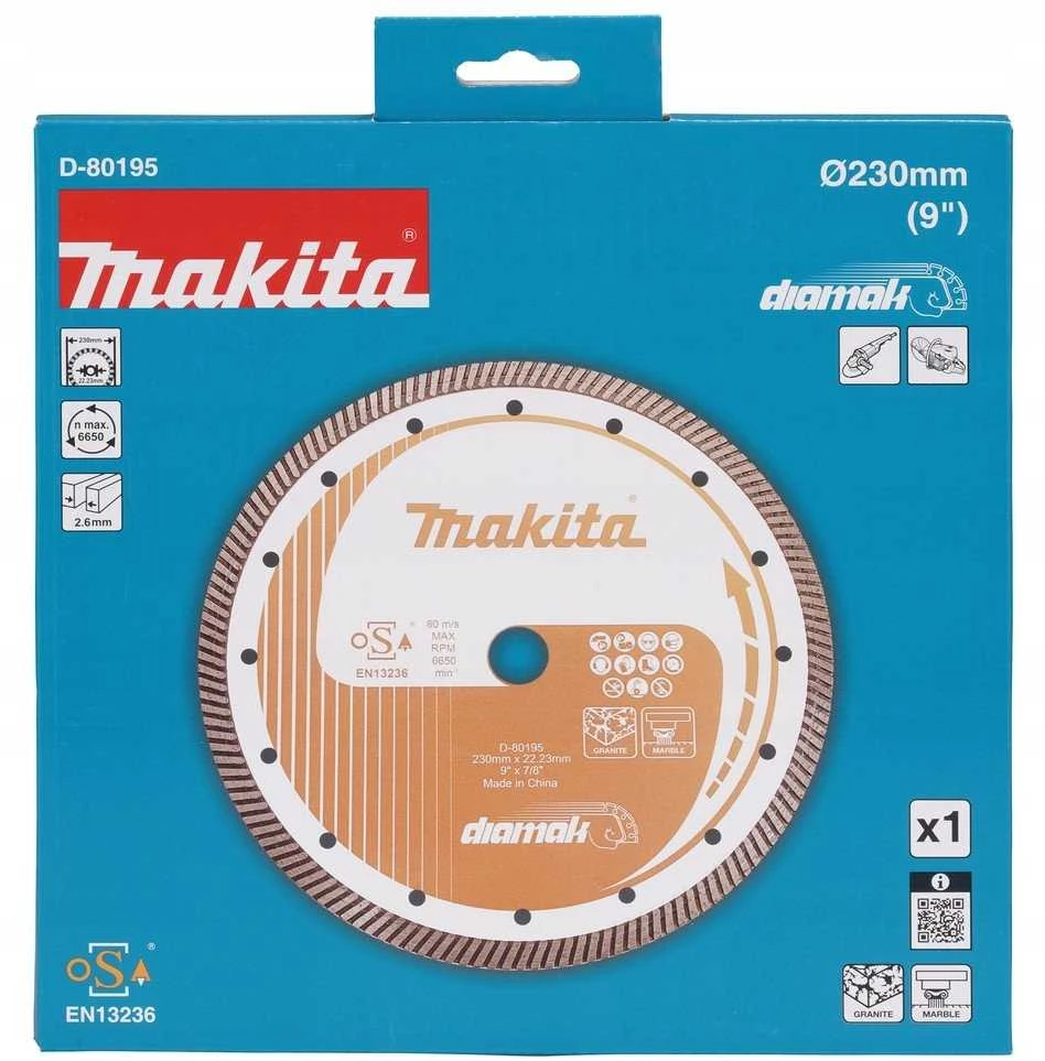 MAKITA DEIMANTINIS DISKAS 230×22,23mm SEGMENTINIS (SAUSAM/ŠLAPIAM PJOVIMUI) BETONUI, AKMENIUI