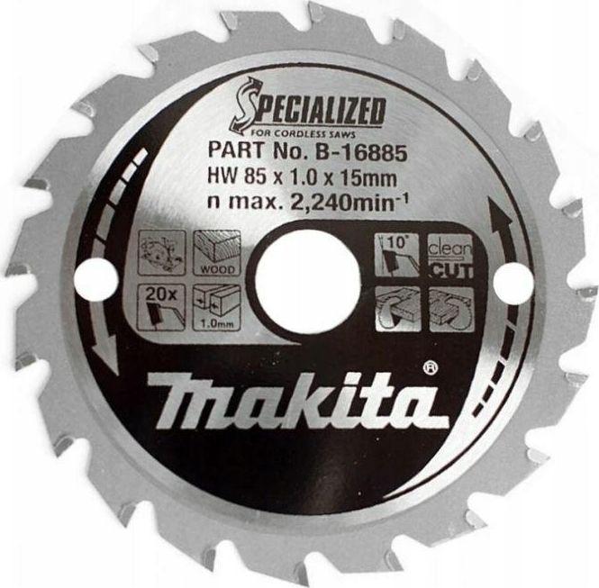 Makita T.C.T. pjūklas SPECIALIZED 85X1X15mm 10° T20 B-16885 T.C.T • 85 x15 mm • T20 • 10° • Medienai