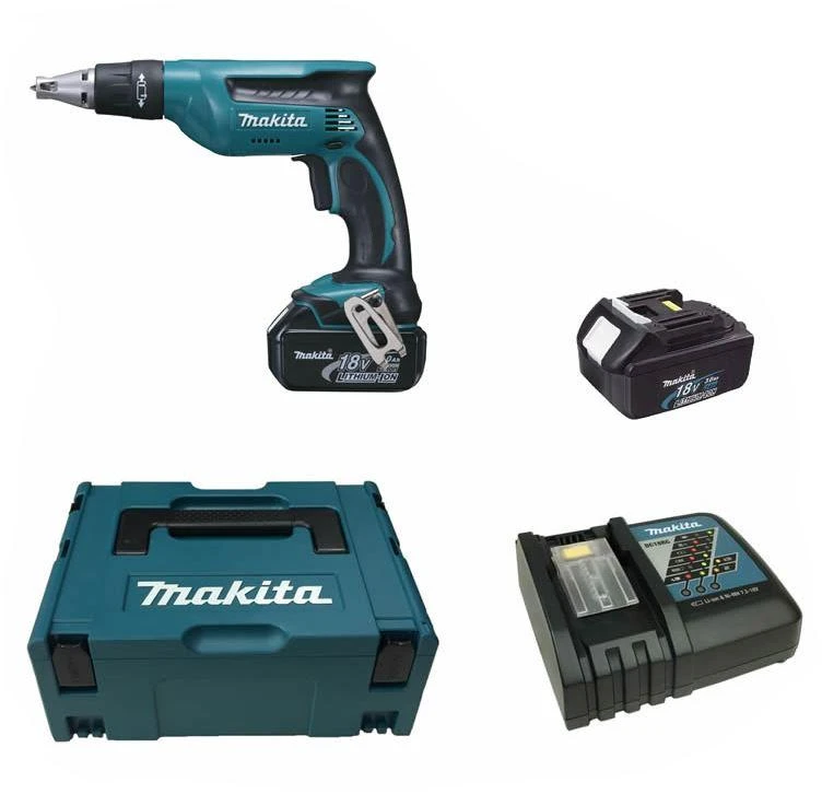 MAKITA ATSUKTUKAS KARTONUI IR GIPS LONDOMS 18V 2x3,0Ah LI-ION MAKPAC DFS451RFJ