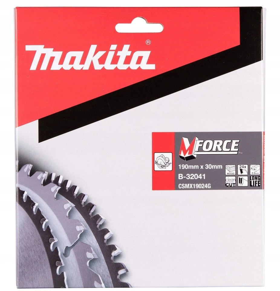 Makita T.C.T. pjūklas M-FORCE 190X2X30mm 15° T24 B-32041 T.C.T • 190 x30 mm • T24 • 15° • Medienai
