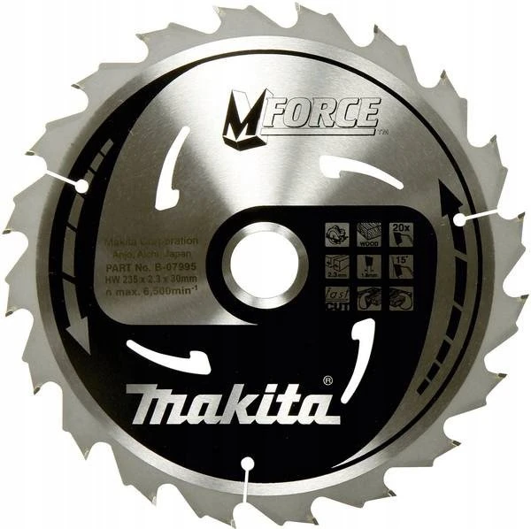 Makita T.C.T. pjūklas M-FORCE 190X2X30mm 15° T24 B-32041 T.C.T • 190 x30 mm • T24 • 15° • Medienai