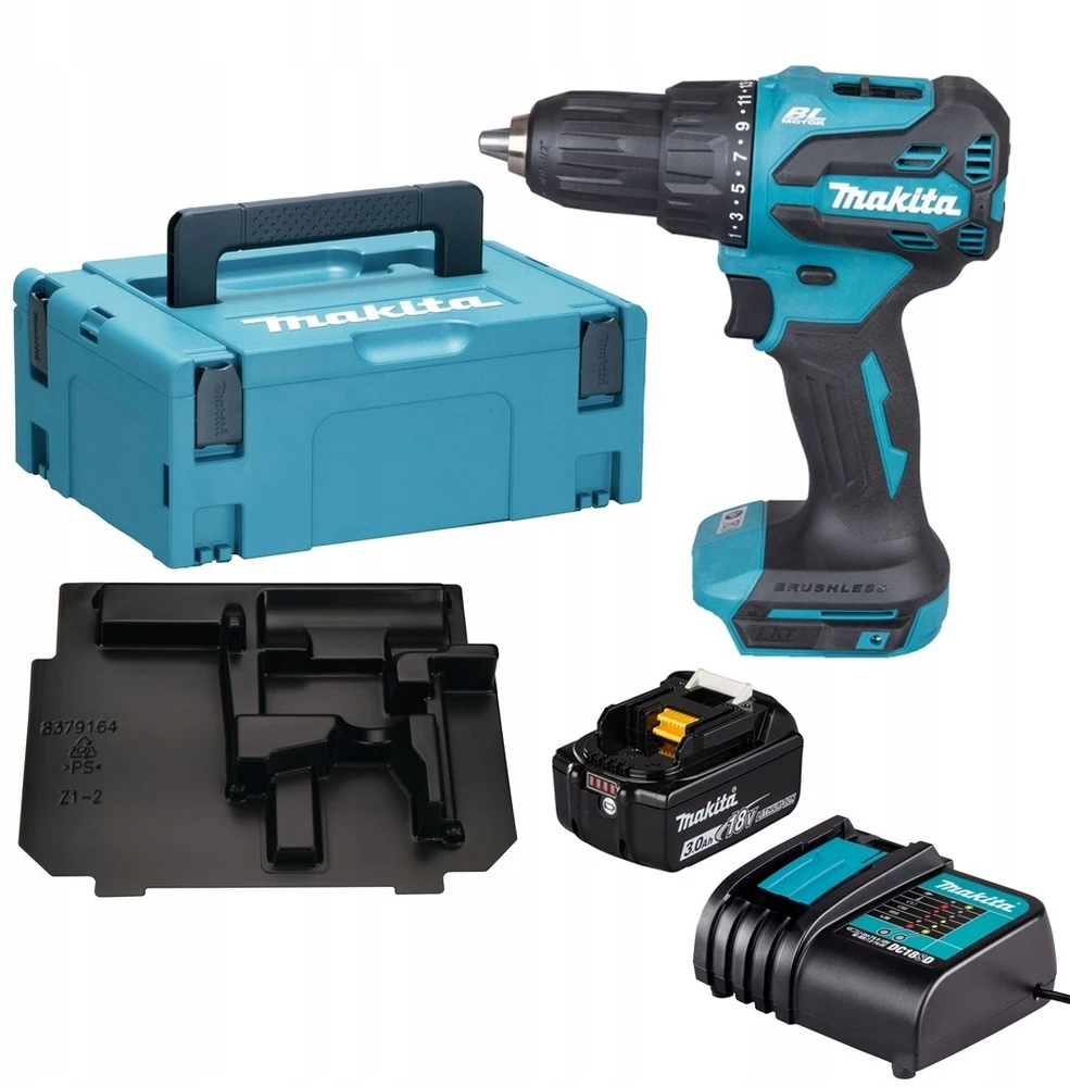 Makita DHP490SF1J Akumuliatorinis smūginis gręžtuvasl 18V, BL, 13mm, 65 Nm, 1x3,0Ah, DC18WC, lagaminas