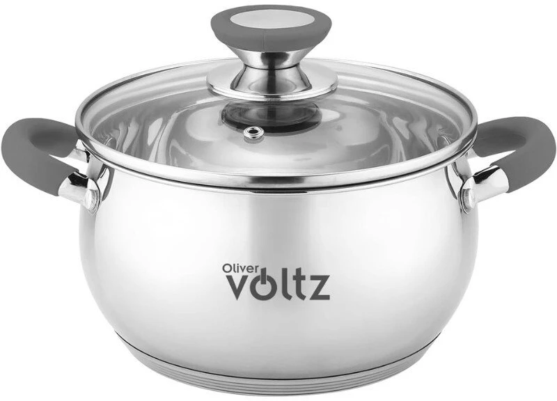 Oliver Voltz Puodas Voltz OV51210N22, 22 cm / 4,6 l, pilkos rankenos, nerūdijantis plienas