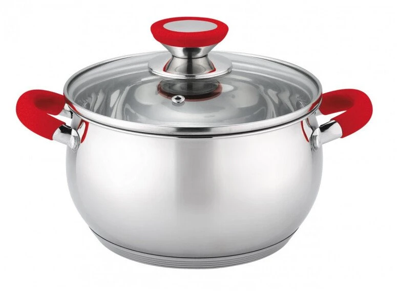 Oliver Voltz Puodas Voltz OV51210N22, 22 cm./4,6 l, raudonos rankenos, nerūdijantis plienas