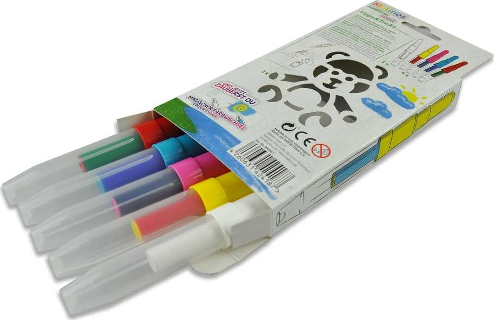 Malinos Malinos Airbrush Pens Magic Teddy 5 spalvos + trafaretas 5+