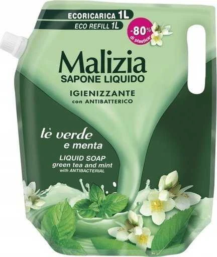 Skystas muilas MALIZIA Žalias Tea & Mint, 1000 ml, PAPILDAS