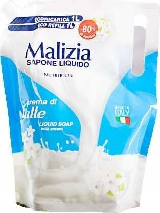 CREAM Skystas muilas MALIZIA Milk Kreminis, 1000 ml, PAPILDAS