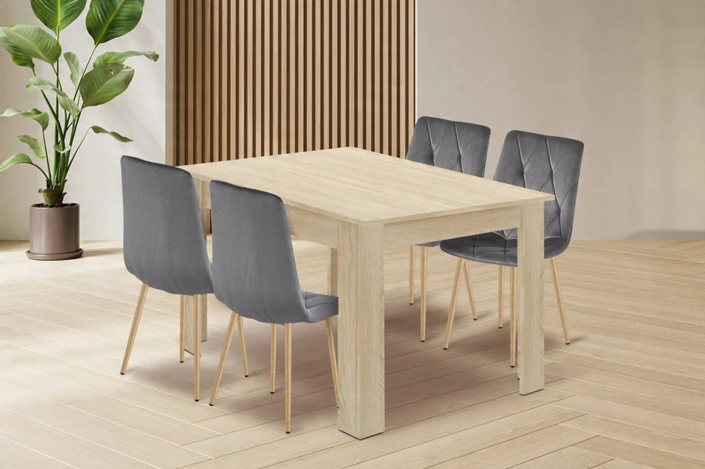 Lauko baldų komplektas Valora Baldų komplektas su stalu ir 4 kėdėmis, ąžuolo sonomos ir tamsiai pilkos spalvos, 120 × 80 × 75 cm, 5 vnt.
