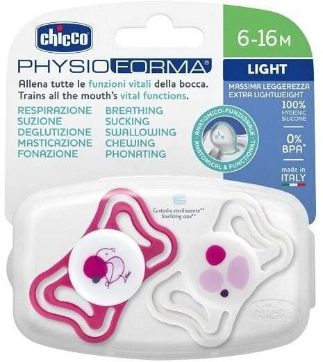 MAM BABY CHICCO-71087110 čiulptukas PH LIGHT 6-16 2 vnt. rožinis (CHI000711)