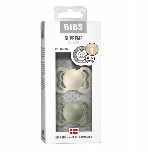 Mam Baby BIBS 0-6 mėn. silikoniniai čiulptukai SUPREME, 2 vnt., Ivory/Sage