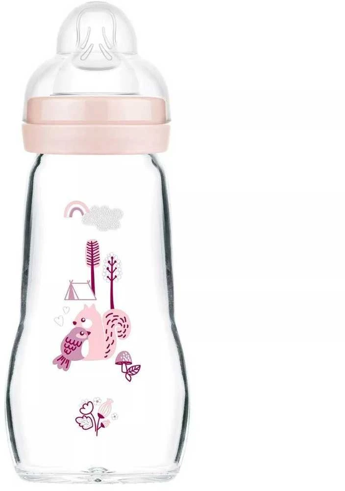MAM stiklinis buteliukas 260ml rožiniais miško piešiniais