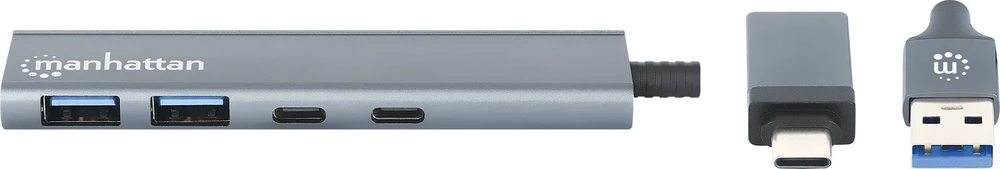 Manhattan 181075 šakotuvai ir šakotuvai USB 3.2 Gen 1 (3.1 Gen 1) Type-A + Type-C 5000 Mbit/s pilka