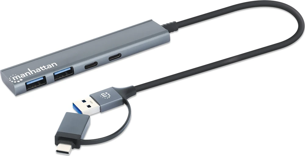 Manhattan 181075 šakotuvai ir šakotuvai USB 3.2 Gen 1 (3.1 Gen 1) Type-A + Type-C 5000 Mbit/s pilka