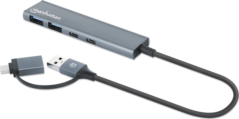 Manhattan 181075 pilkas USB šakotuvas su laidiniu adapteriu