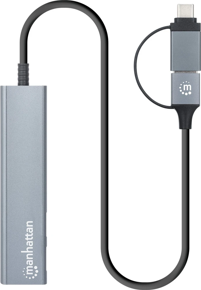 Manhattan 181075 šakotuvai ir šakotuvai USB 3.2 Gen 1 (3.1 Gen 1) Type-A + Type-C 5000 Mbit/s pilka