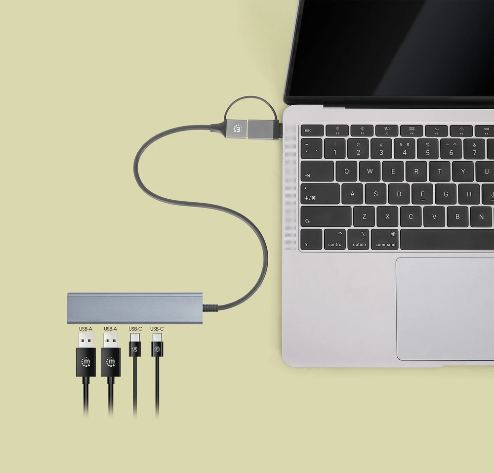 Manhattan 181075 šakotuvai ir šakotuvai USB 3.2 Gen 1 (3.1 Gen 1) Type-A + Type-C 5000 Mbit/s pilka