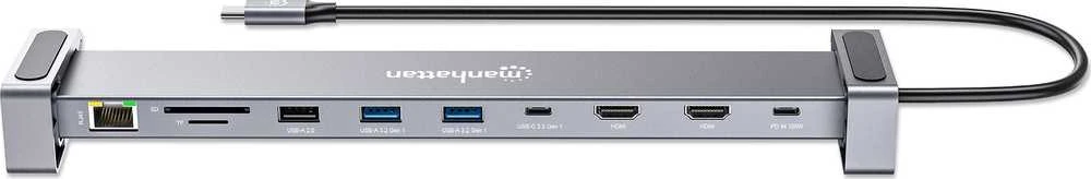Manhattan 190398 knyginių kompiuterių dokas / jungčių replikatorius Vielinis USB 3.2 Gen 1 (3.1 Gen 1) Type-C Pilka