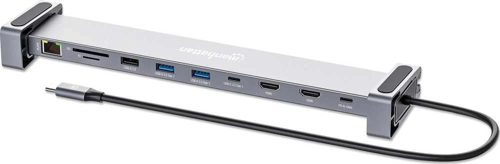 Manhattan 190398 knyginių kompiuterių dokas / jungčių replikatorius Vielinis USB 3.2 Gen 1 (3.1 Gen 1) Type-C Pilka