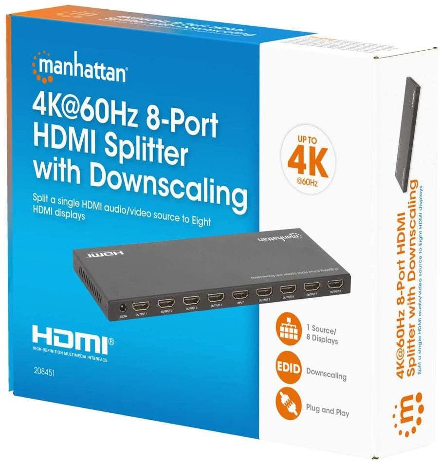 Manhattan 208451 vaizdo signalų daliklis HDMI 8x HDMI