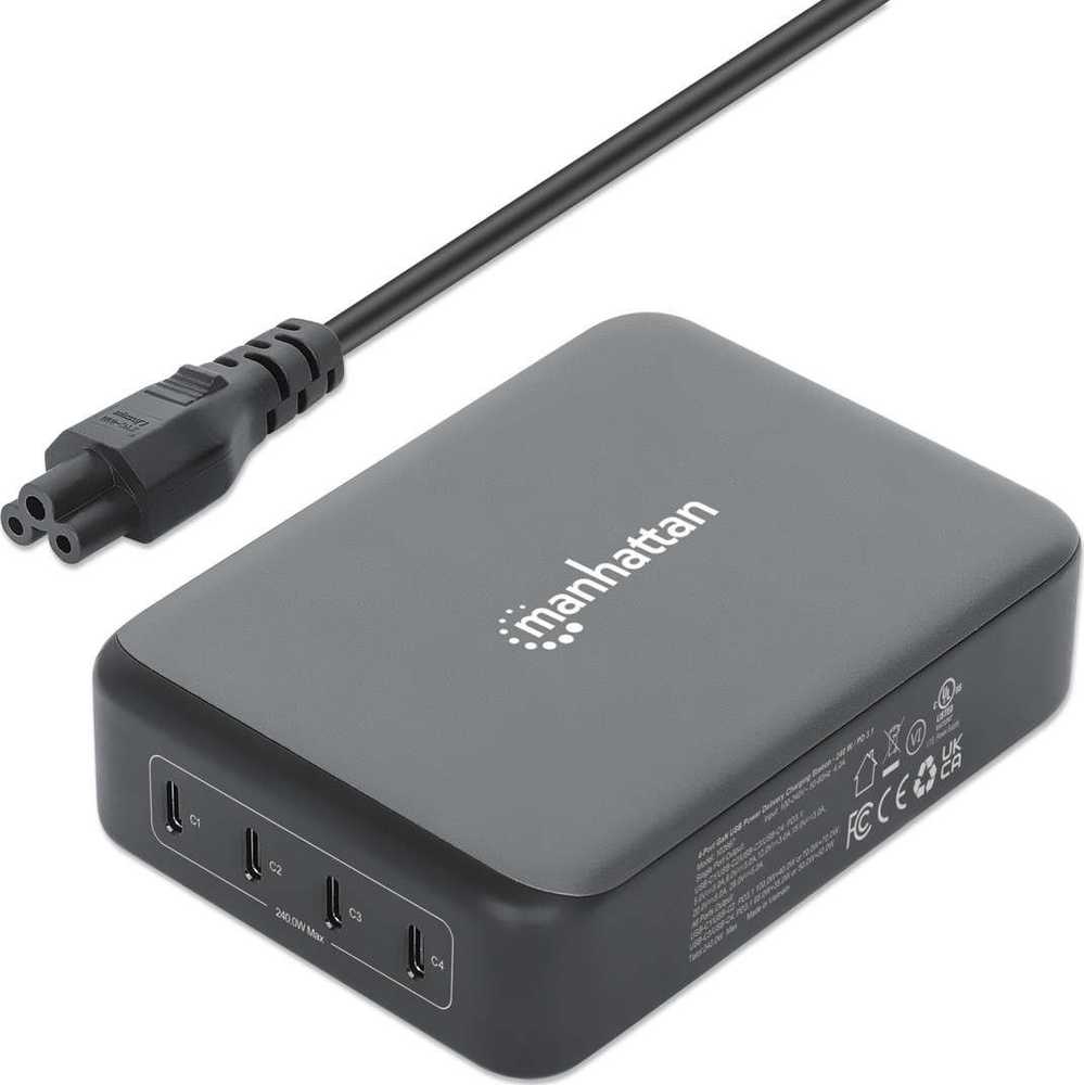 Įkroviklis Manhattan 4-Port GaN USB Power Delivery PD 3.1 4 USB-C 240W (102667)