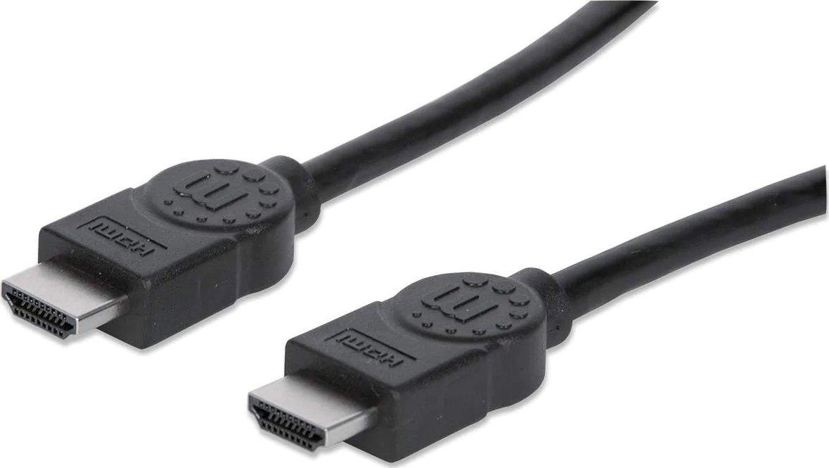 MANHATTAN didelės spartos HDMI kabelis su eternetu HEC, ARC, 3D, HDMI kištukas į kištuką, ekranuotas, Juodas, 7,5 m., 353274