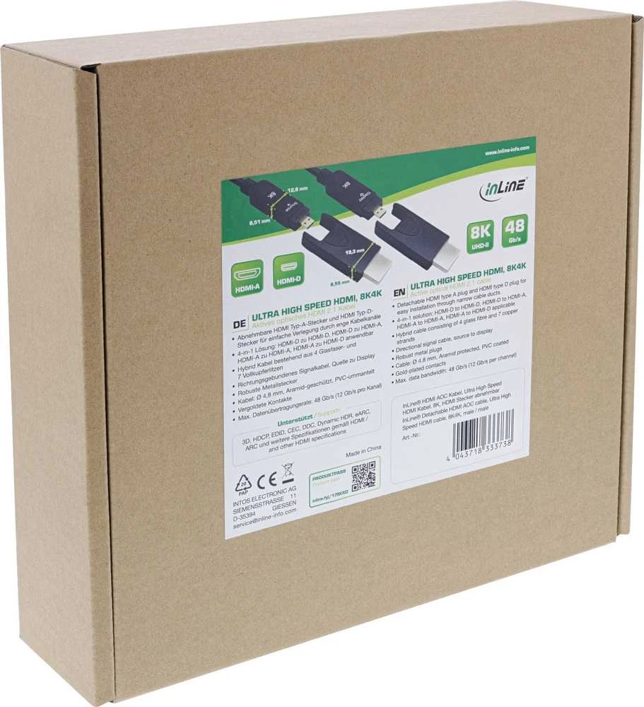 HDMI kabelio pakuotė su techninėmis specifikacijomis