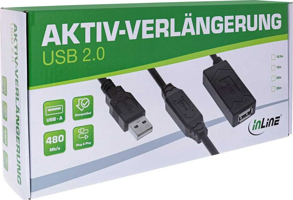 USB kabelis Manhattan USB-A - USB-A 15 m, juodas