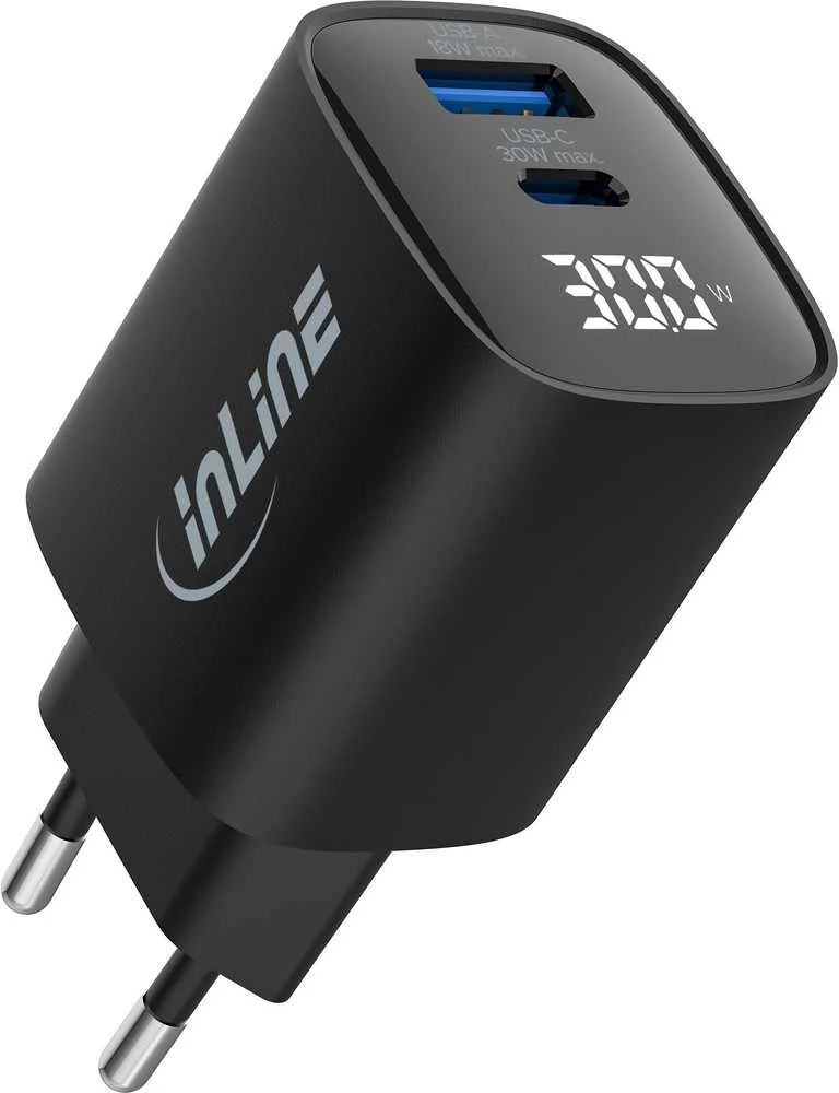 Manhattan InLine GaN USB PD QC įkroviklis 1x USB-A 1x USB-C 30 W