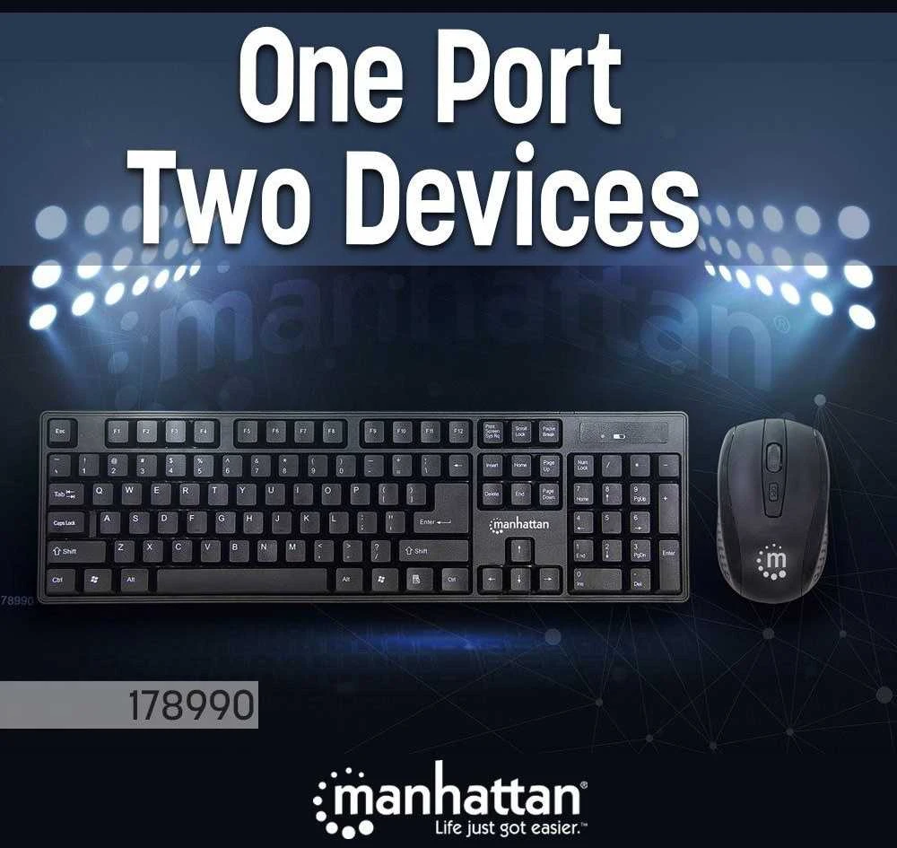 Intracom MANHATTAN Belaidė klaviatūra and Optical Pelė Set One 2.4GHz USB-Dongle Connection for Both Juodas (EN)