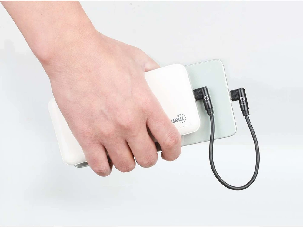 Manhattan Krótki Kabelis ładujący USB-C 60W 20cm 5-pak USB Typ-C wtyk na wtyk kątowy USB 2.0 480mbit/s juoda (357050)