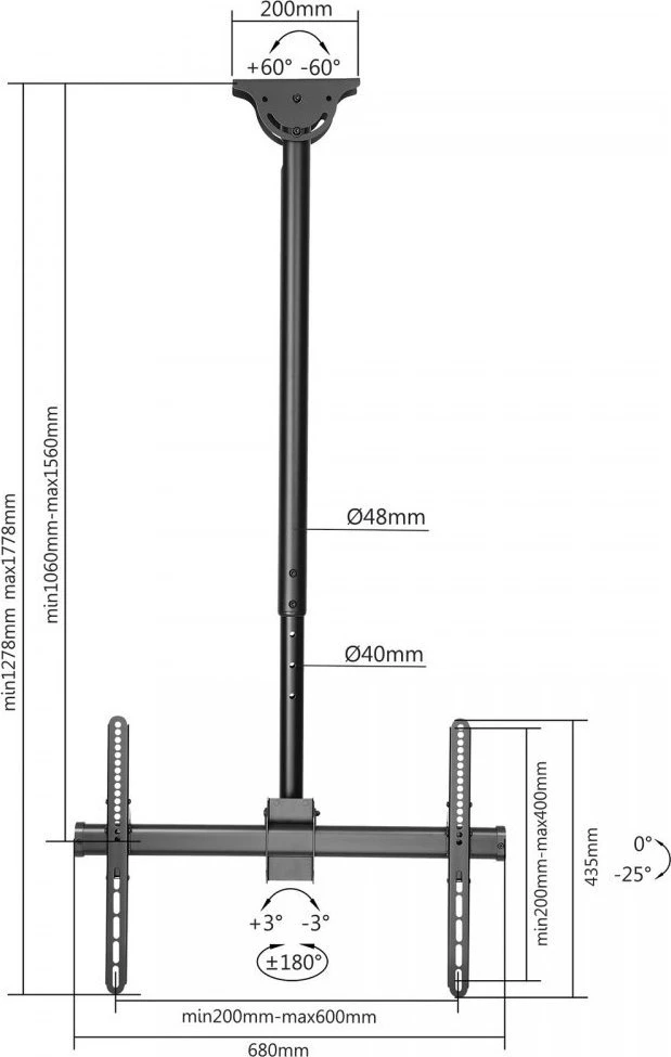 Laikiklis Manhattan 462204 37-70", 50kg, 1060-1560 mm