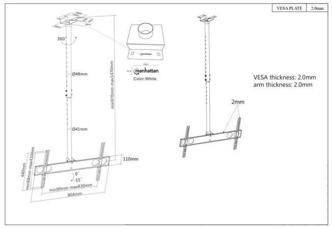 Manhattan 423625 TV laikiklis 177,8 cm (70") Juoda