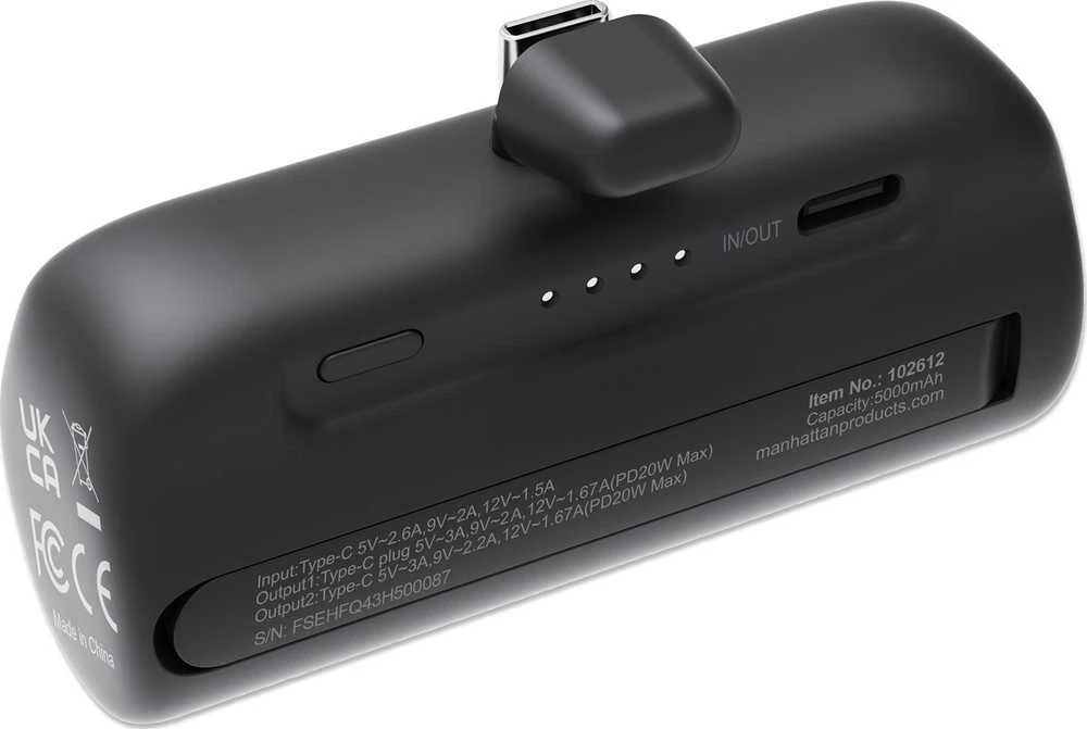 Nešiojamoji baterija Manhattan 102612 USB-C maitinimo šaltinis 20W 5000mAh Juodas
