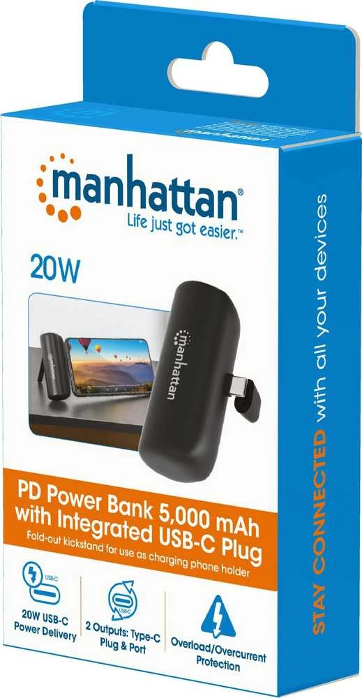 Nešiojamoji baterija Manhattan 102612 USB-C maitinimo šaltinis 20W 5000mAh Juodas