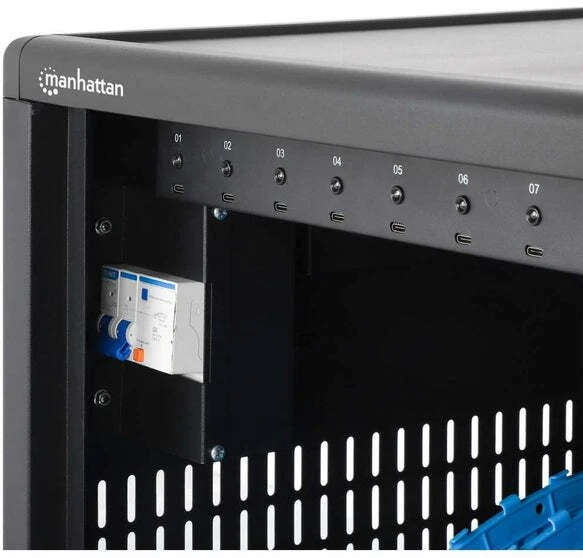 Manhattan Nešiojamas kompiuteris Charging Cabinet Desktop (or trolley) via USB-C 65W 16" 12-bay, Suitable for USB-C laptops (to 16"), iPads, MacBooks, Chromebooks, other USB-C devices, Bays 395x32.5x290mm, USB-C charging cables included,Cart, UK & EU