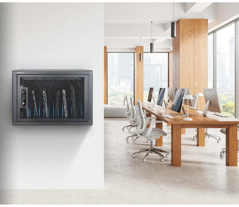 Manhattan Nešiojamas kompiuteris Charging Cabinet Desktop (or trolley) via USB-C 65W 16" 12-bay, Suitable for USB-C laptops (to 16"), iPads, MacBooks, Chromebooks, other USB-C devices, Bays 395x32.5x290mm, USB-C charging cables included,Cart, UK & EU