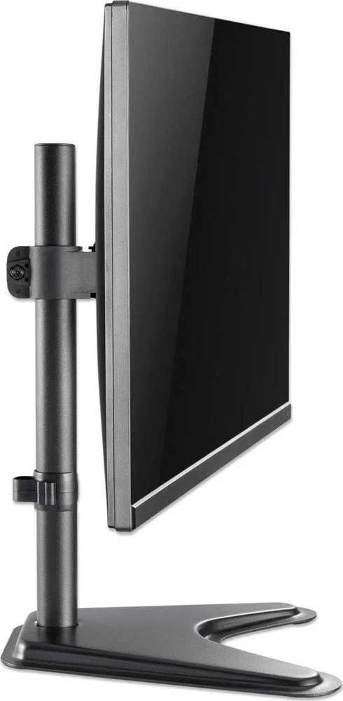 „Manhattan“ stalo laikiklis televizoriams ir monitoriams, stovo surinkimas, pakreipimas / pasukimas / sukimas, ekranams nuo 10 iki 27 colių, suderinamumas su VESA: 75x75 ir 100x100 mm - patikrinkite keturių tvirtinimo angų matmenis ekrano gale, kad įsitikintumėte, jog jis tinka, maks. 7kg, juodas, laikiklis