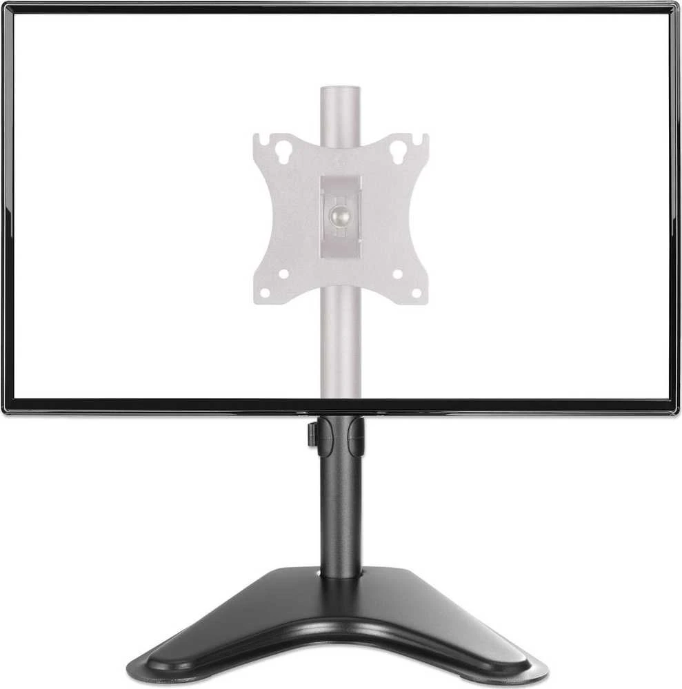 „Manhattan“ stalo laikiklis televizoriams ir monitoriams, stovo surinkimas, pakreipimas / pasukimas / sukimas, ekranams nuo 10 iki 27 colių, suderinamumas su VESA: 75x75 ir 100x100 mm - patikrinkite keturių tvirtinimo angų matmenis ekrano gale, kad įsitikintumėte, jog jis tinka, maks. 7kg, juodas, laikiklis