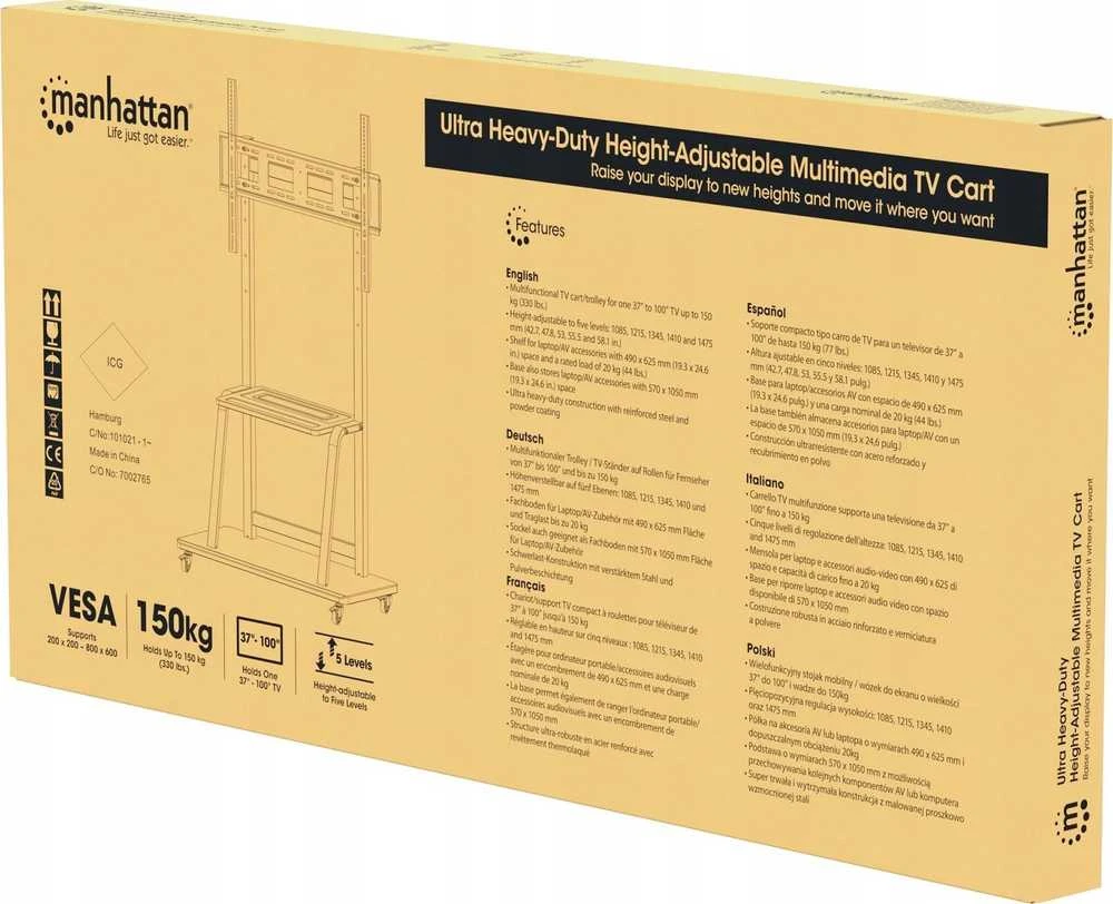 Laikiklis Manhattan 462334 mobilus LED/LCD/interaktyvios baltos lentos televizoriaus stovas, 37–100", 150 kg, su lentyna