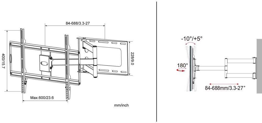 Laikiklis Intracom Manhattan TECHLY Wandhalterung fuer LCD TV 81,28cm bis 177,80cm Tragklast bis 45Kg Slim Juodas Ausziehbarer Arm bis zu 688mm