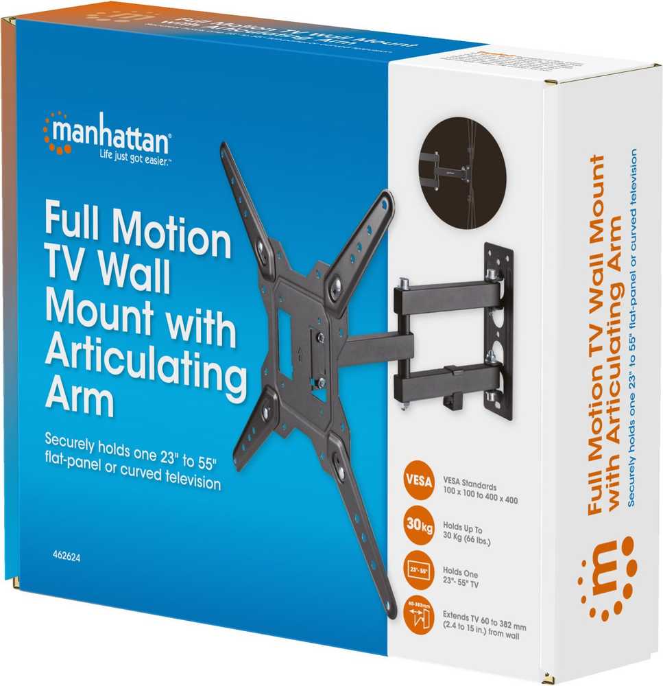 Laikiklis MANHATTAN Full Motion TV Wall Mount with Articulating Arm Holds One 23″ to 55″ TV iki 30 kg, 462624