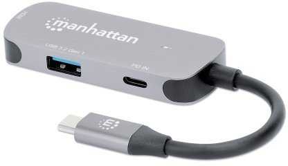 HUB USB Manhattan MANHATTAN USB-C 3-in-1 Konverter mit Power Delivery USB 3.2 Typ-C-Stecker auf HDMI 4K30Hz USB-A 5Gbit/s und USB-C PD 100W Alu Grau