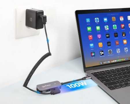 HUB USB Manhattan MANHATTAN USB-C 3-in-1 Konverter mit Power Delivery USB 3.2 Typ-C-Stecker auf HDMI 4K30Hz USB-A 5Gbit/s und USB-C PD 100W Alu Grau