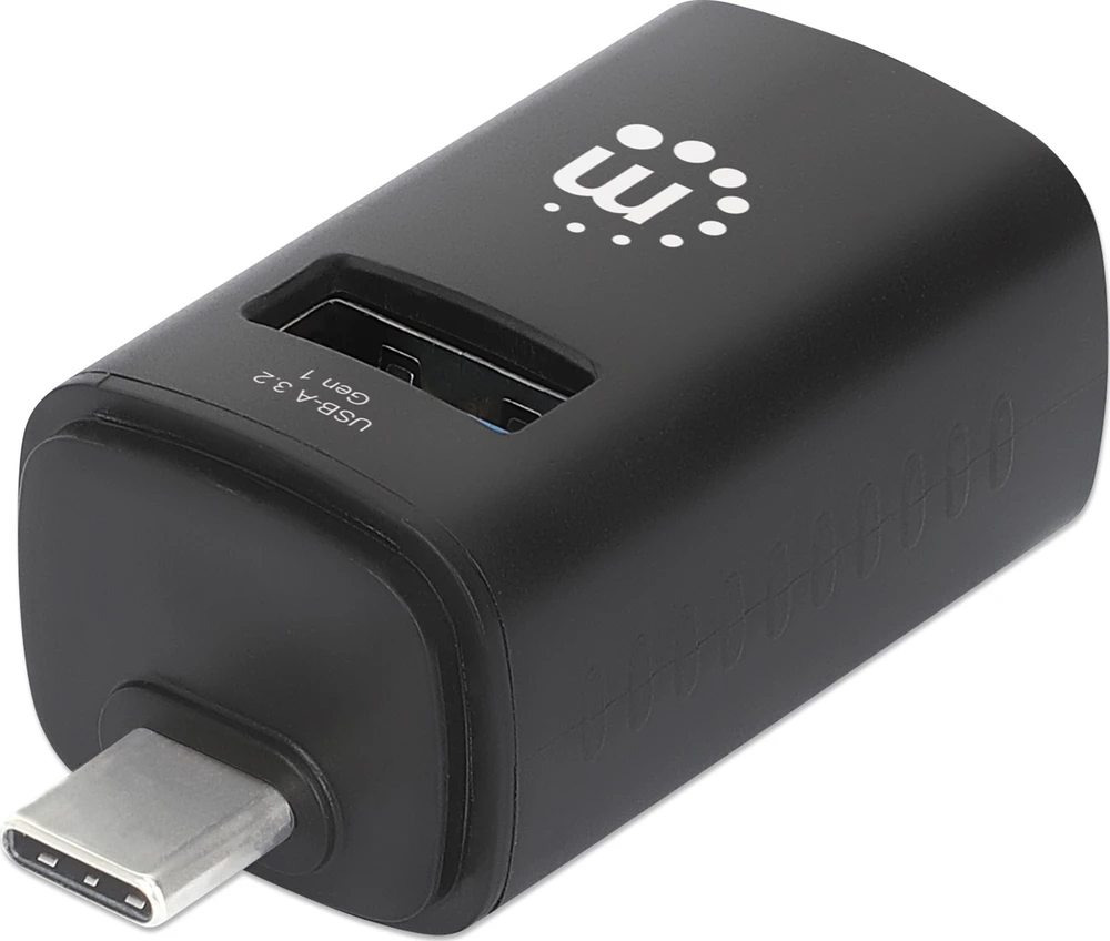 Manhattan USB-C šakotuvas su USB-A jungtimi ir logotipu