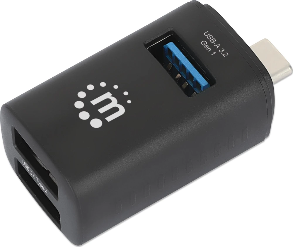 Manhattan USB šakotuvas su 3 prievadais, USB 3.2 Gen1, Type-C į 1x USB-A 3.0, 2x USB 2.0 (180993)