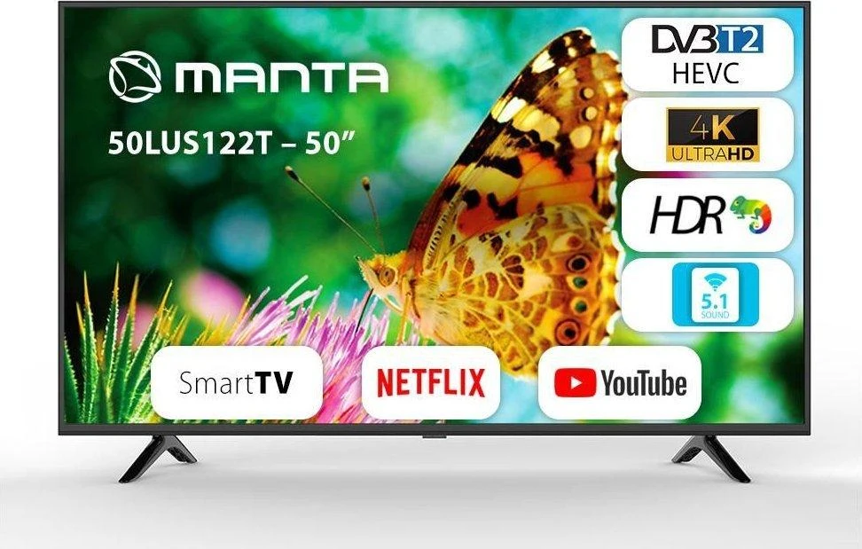 Televizorius „Manta 50LUS122T“ 50 colių UHD išmanusis DVB-T2 HEVC/H.265 LED televizorius