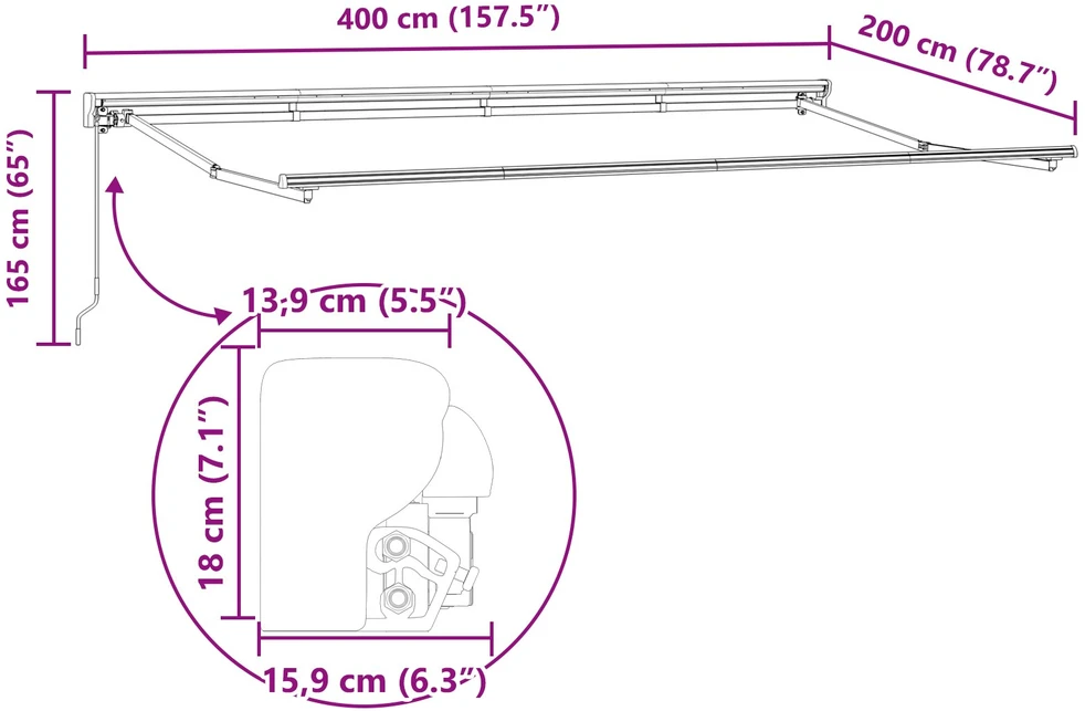 Markizės rėmas Reguliuojamas Baltas 4 x 2 m Plienas