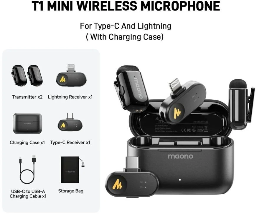 maono Wave T1 Mini Wireless Belaidis Mikrofonas | Juodas