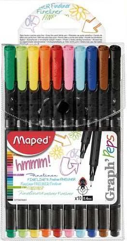 Maped Graph Peps 10 spalvotų plonų tušinukų rinkinys